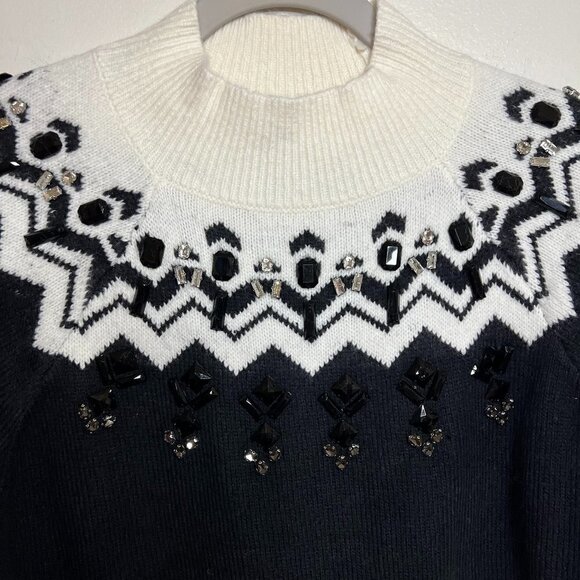 Ann Taylor Jeweled Fair Isle Turtleneck Sweater Color: Winter White Size M - Picture 5 of 9